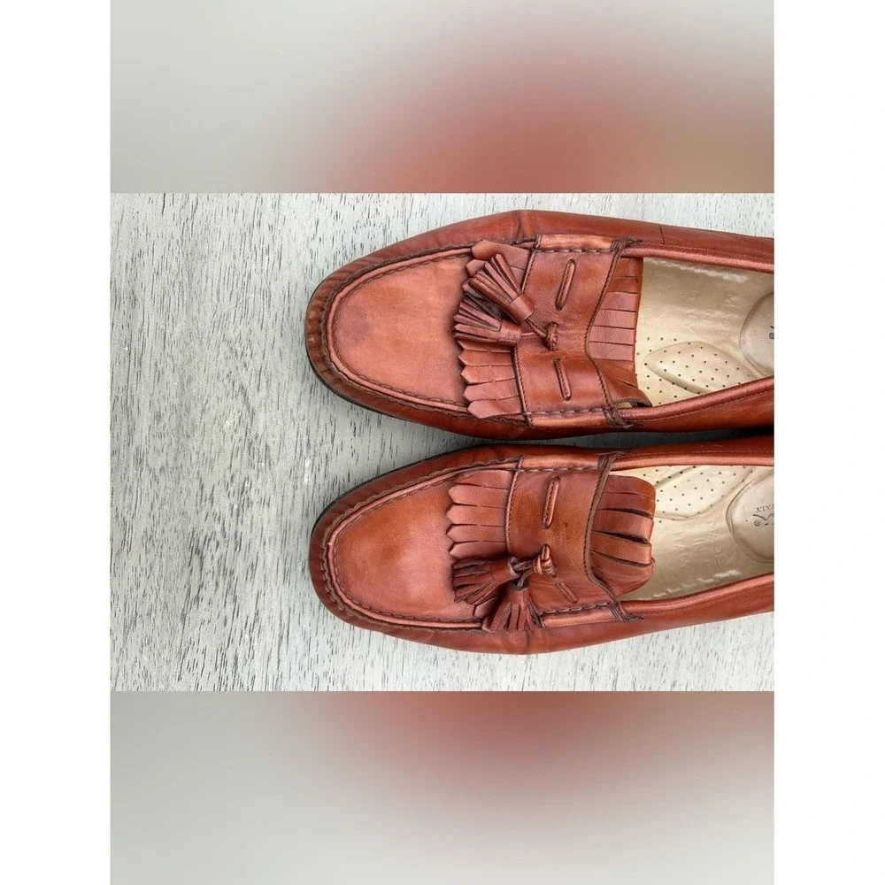 Santoni Tassel Kiltie Loafers Women 11 D Brown Leather Vero Cuoio Made In Italy